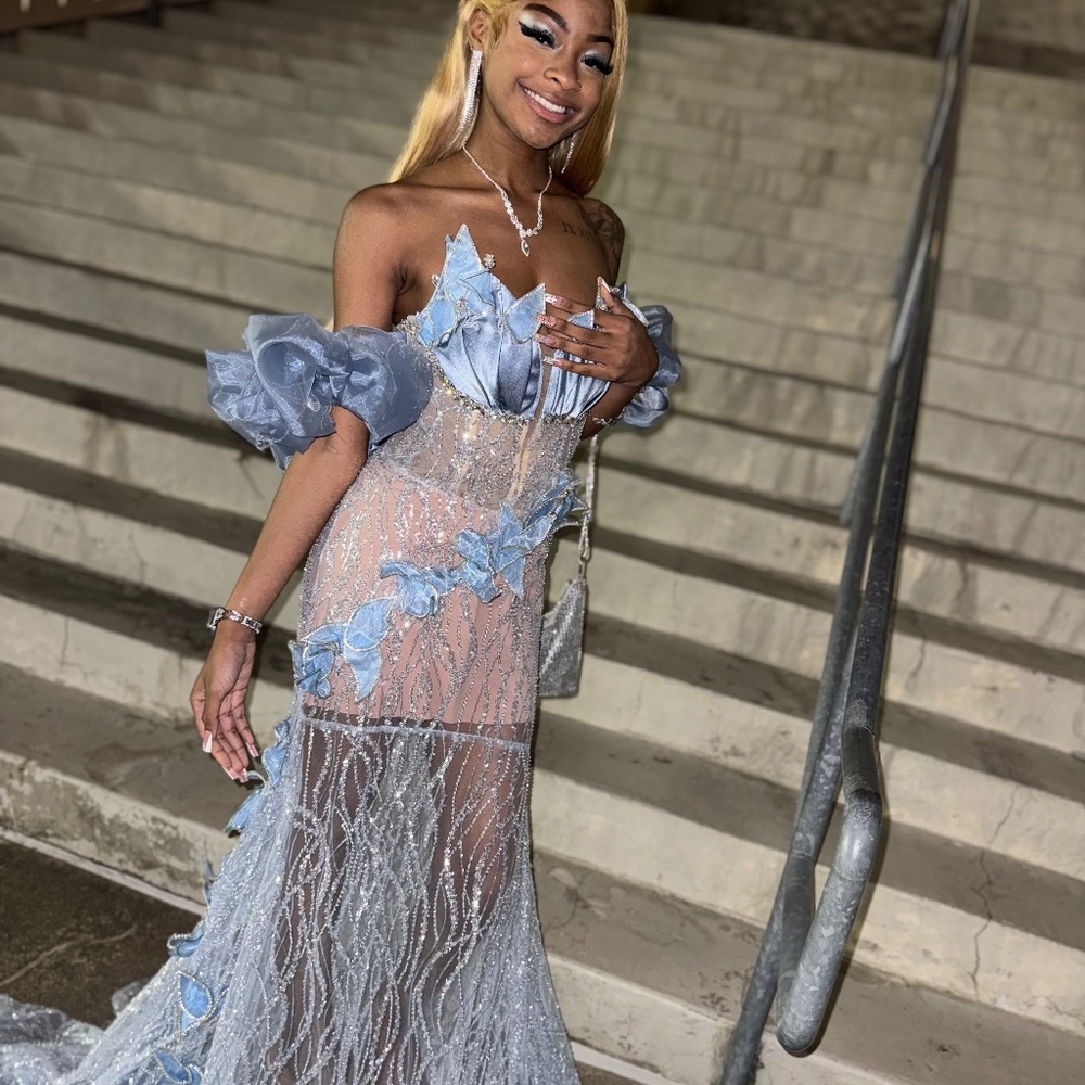 Elegant Blue Sheer Prom Dress - Picture 5 of 5